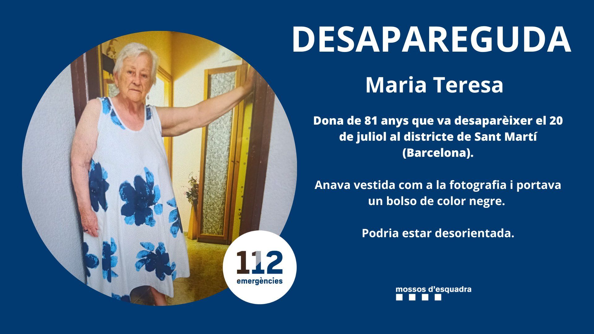 Barselona'da Kayıp Maria Teresa İçin Seferberlik: 81 Yaşındaki Kadın Sant Martí'de