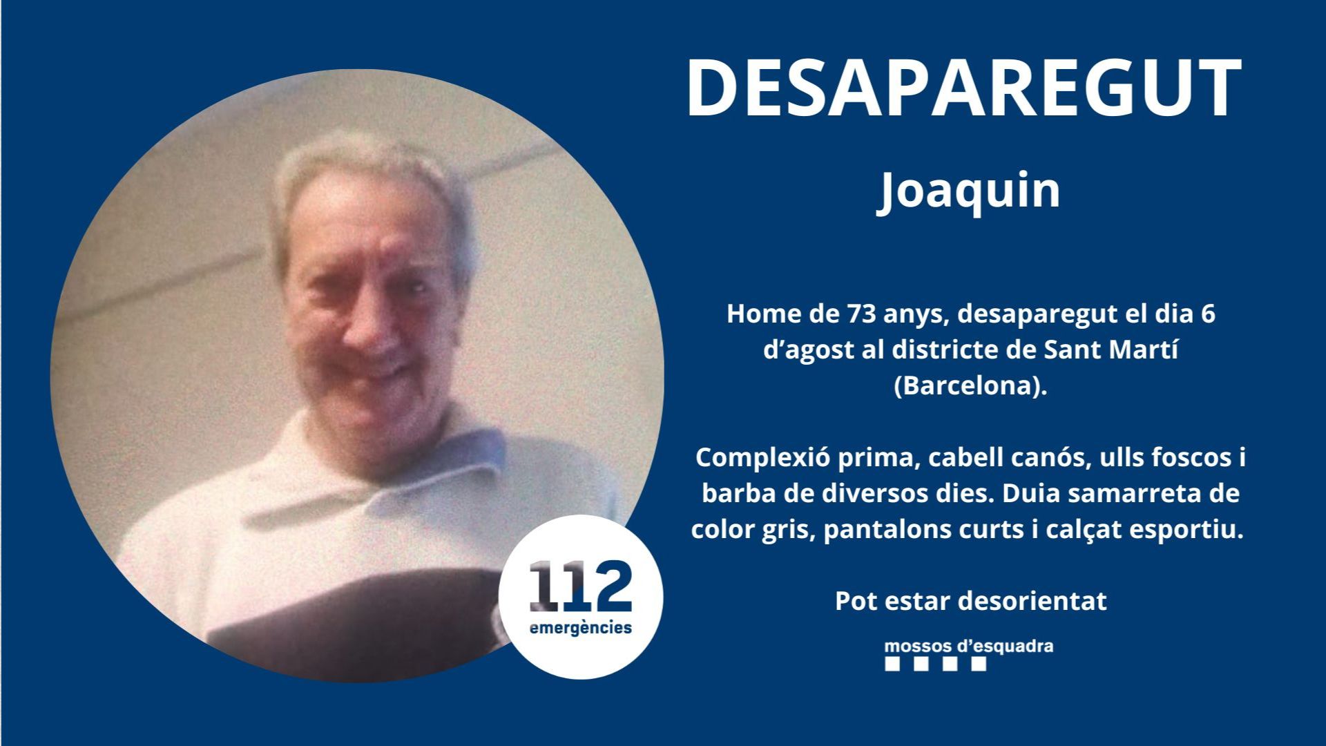 Barselona'da Kayıp Alarmı: 73 Yaşındaki Joaquín Sant Martí'de Aranıyor